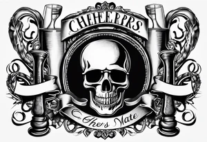 Cheers Mate text, armband +Cancer Ribbon  + bourbon glass tattoo idea