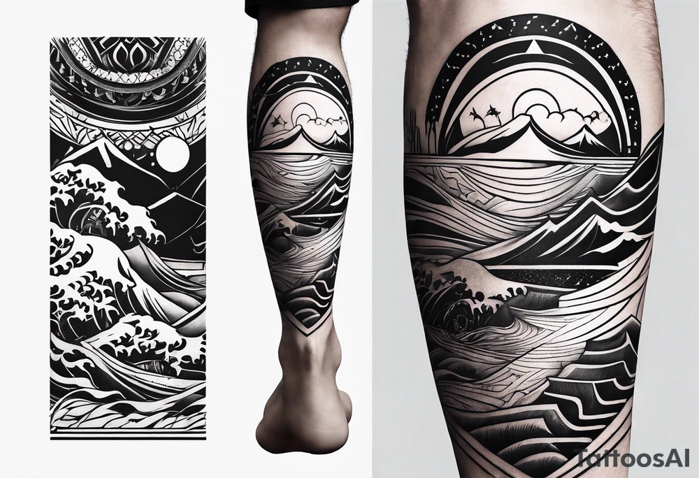 tattoo about travel for mans leg tattoo idea