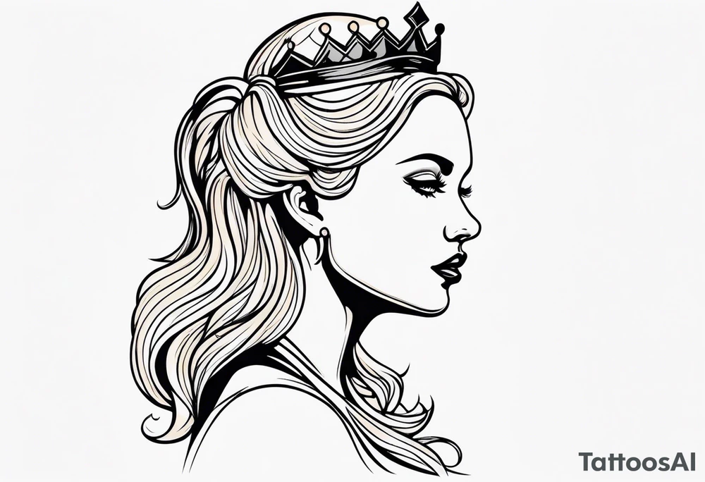 wooden chess queen piece contour with blonde girl's face tattoo idea