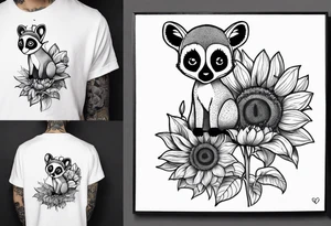 A lemur holding a sunflower with a bee circling tattoo idea