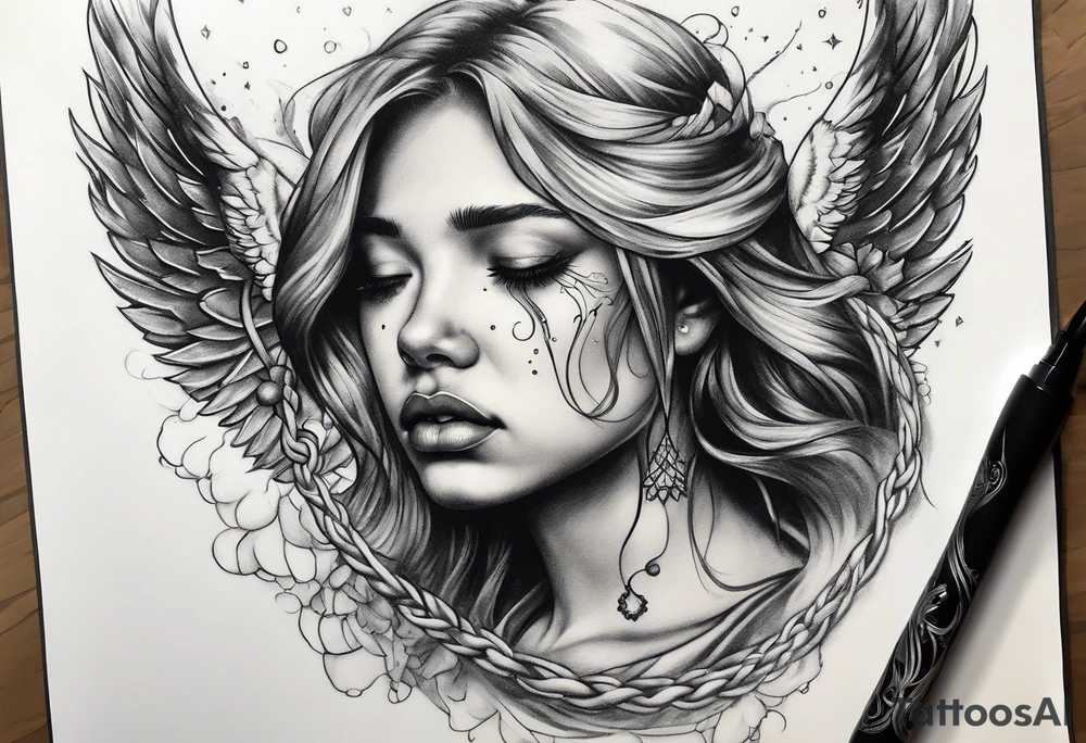 crying broken angel on swing tattoo idea