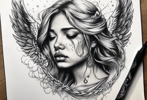 crying broken angel on swing tattoo idea