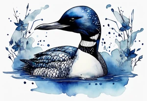 a loon wearing a dark blue alb, mystic tattoo idea