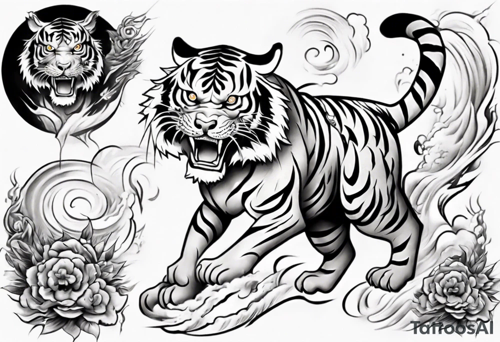 Tiger sleeve tattoo with lightning tattoo idea
