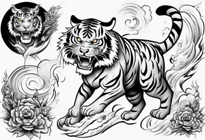 Tiger sleeve tattoo with lightning tattoo idea