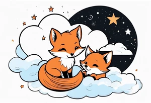 little girl with a fox sit side by side on  a cloud and look at the stars tattoo idea