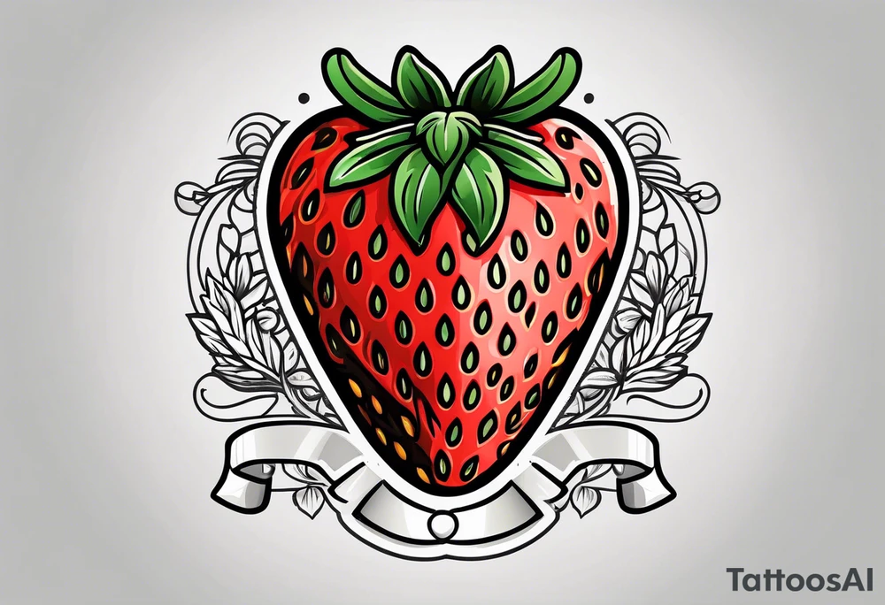 Simple strawberry with banner around it tattoo idea