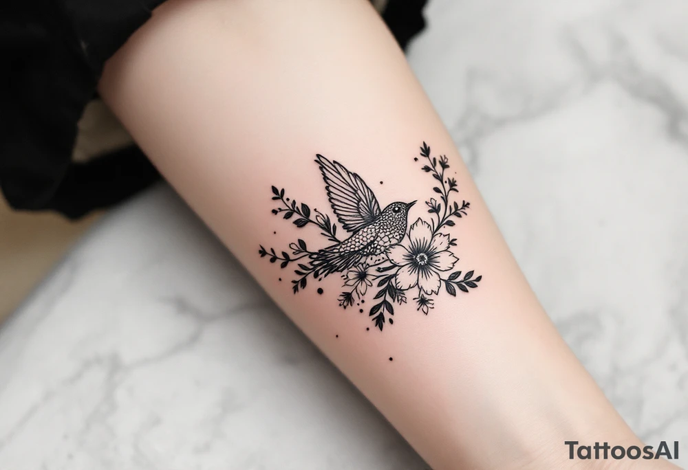 Solid bird with flowers tattoo idea