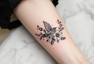 Solid bird with flowers tattoo idea