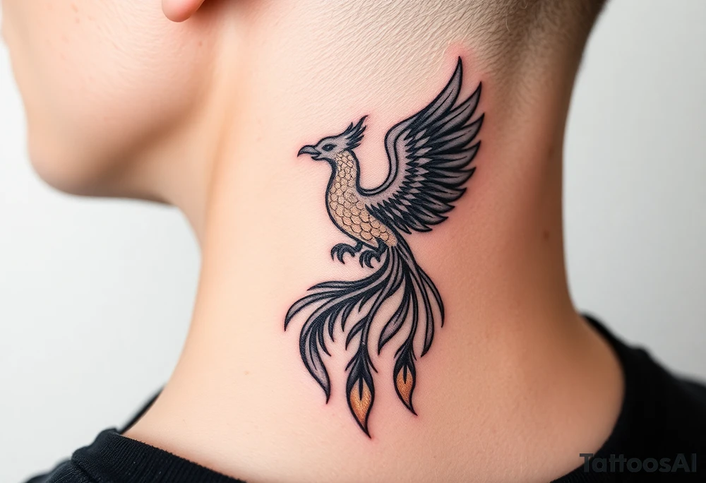 magnificent phoenix rising from golden flames with trailing embers tattoo idea