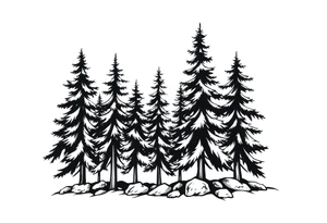 Coniferous forest trees in blackvand gray tattoo sleeve tattoo idea