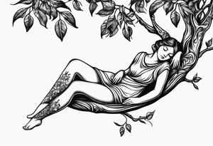 Fairy asleep on the branch of a lemon tree. tattoo idea