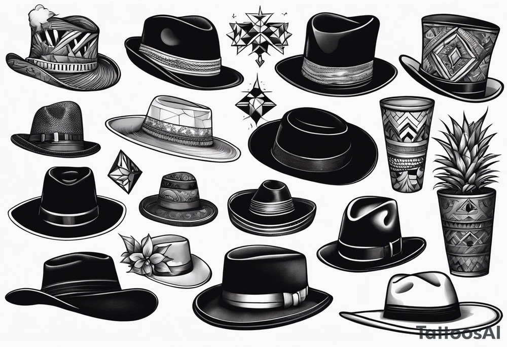 Variety of hats flash sheet tattoo idea