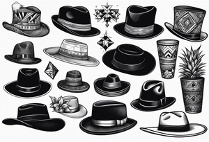 Variety of hats flash sheet tattoo idea