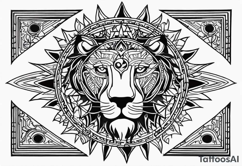 Lion sun evil eye tattoo idea