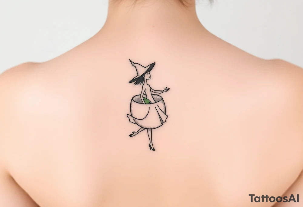 Coconut with a lime and a dancing witch girl tattoo idea