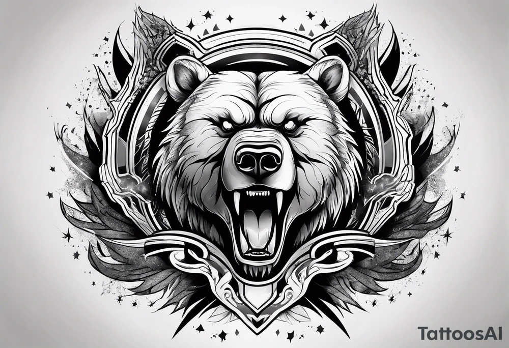 Ripping bear claw cosmic space tattoo idea