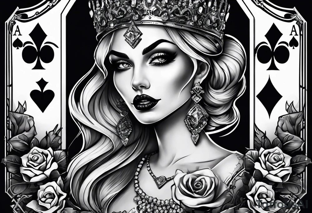 Zombie Queen of diamonds add skulls tattoo idea
