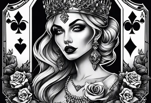Zombie Queen of diamonds add skulls tattoo idea