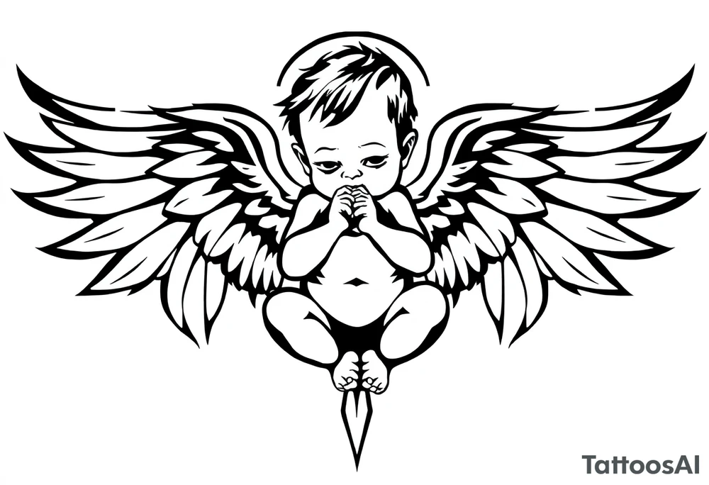 a baby angel with wings and a AR tattoo idea