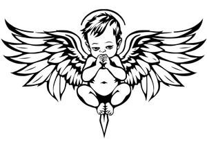 a baby angel with wings and a AR tattoo idea
