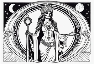 High priestess as a skeleton with moon tarot card tattoo idea