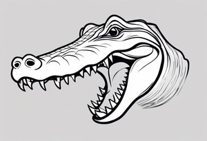 Alligator head with woman’s legs sticking out of mouth and a bikini top stuck on its teeth tattoo idea