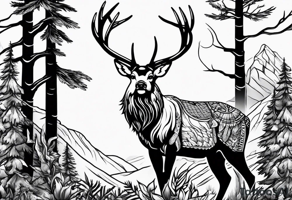 Hunting in forest tattoo idea