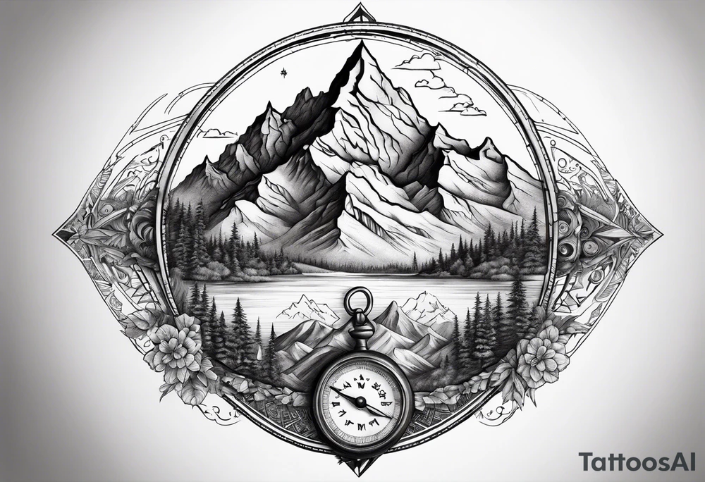 Half mountain. Half compass tattoo idea