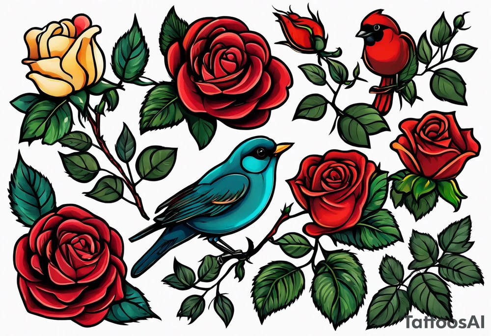 roses, birds, heart, simple tattoo idea