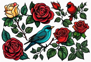 roses, birds, heart, simple tattoo idea