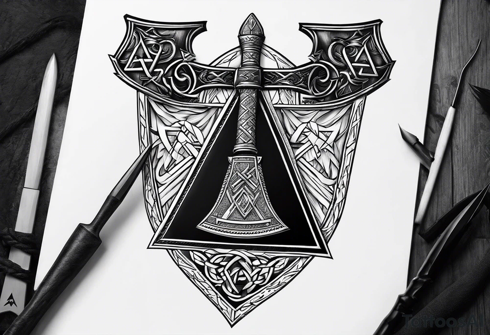 Valhalla valknut shield axe sword tattoo idea