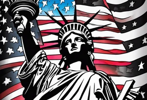 Patriotic, life, love, respect, dignity, feminine we the people , Statue of Liberty, American flag, sleeve tattoo idea