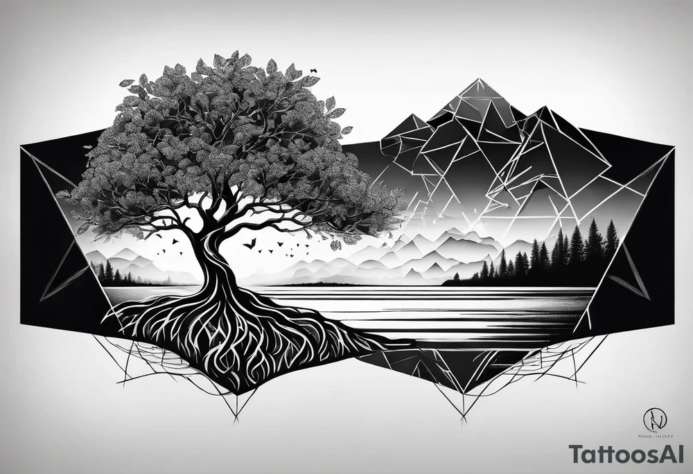 tree of life with long roots
3 line triangles behind tattoo idea