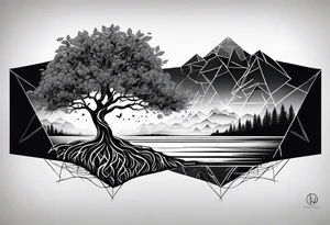 tree of life with long roots
3 line triangles behind tattoo idea