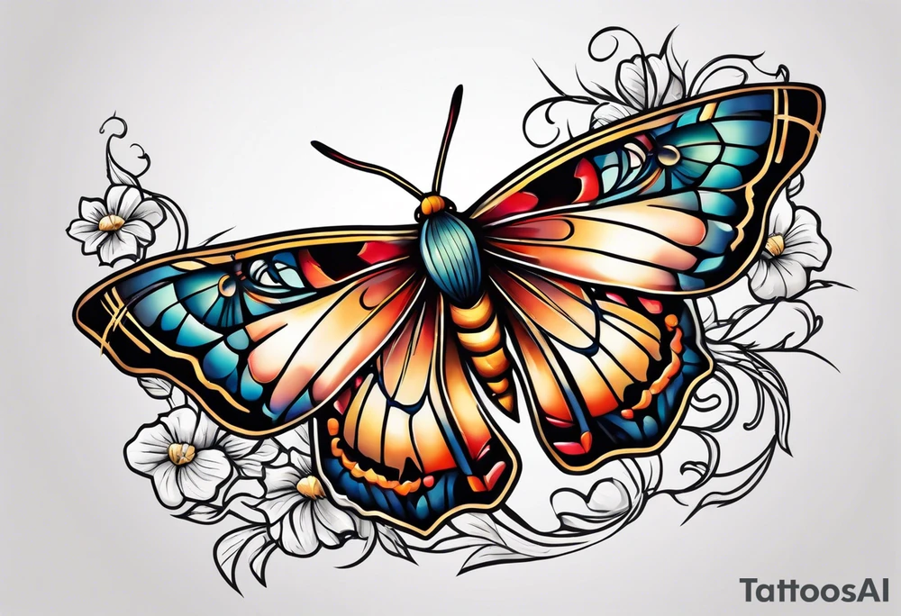 Moth flying around and winding vines tattoo idea