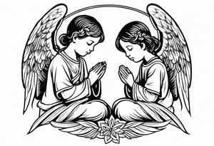 three angels praying together. The two boy angels are on either side of the girl angel, with their wings gently enfolding tattoo idea