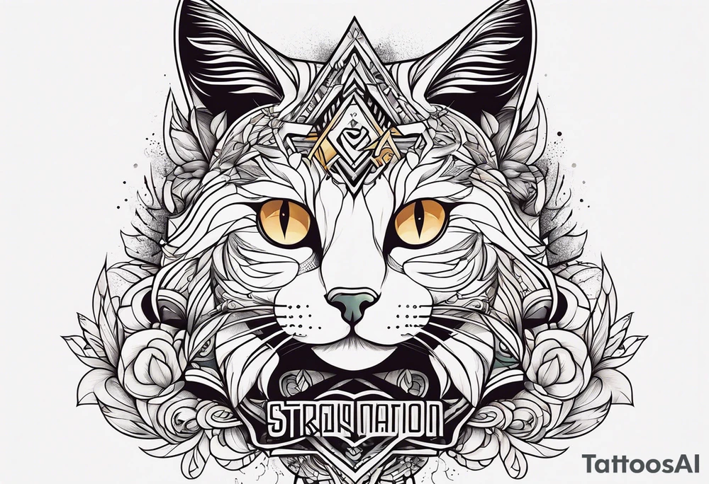 Cat with the words STRAYNATION underneath tattoo idea