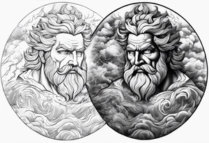 Zeus with a lightning bolt on clouds and Hades in hell below tattoo idea