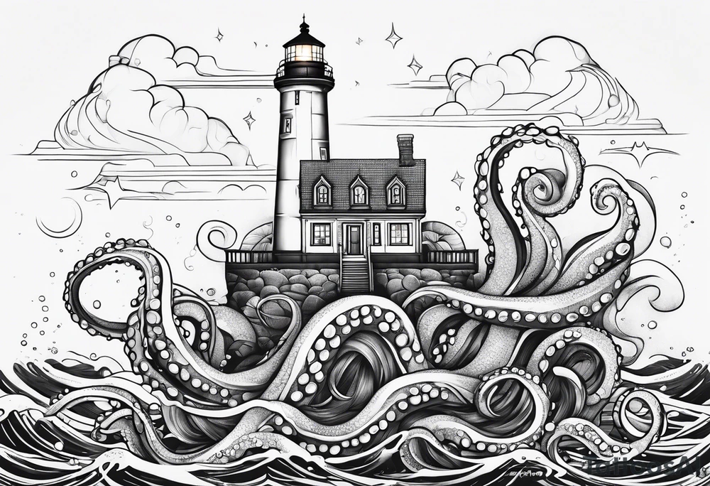 Under the sea, octopus, light house tattoo idea