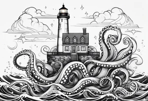 Under the sea, octopus, light house tattoo idea