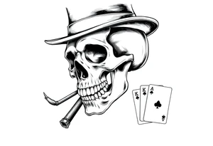 skull with top-hat and cigar in his mouth, playing cards. tattoo idea