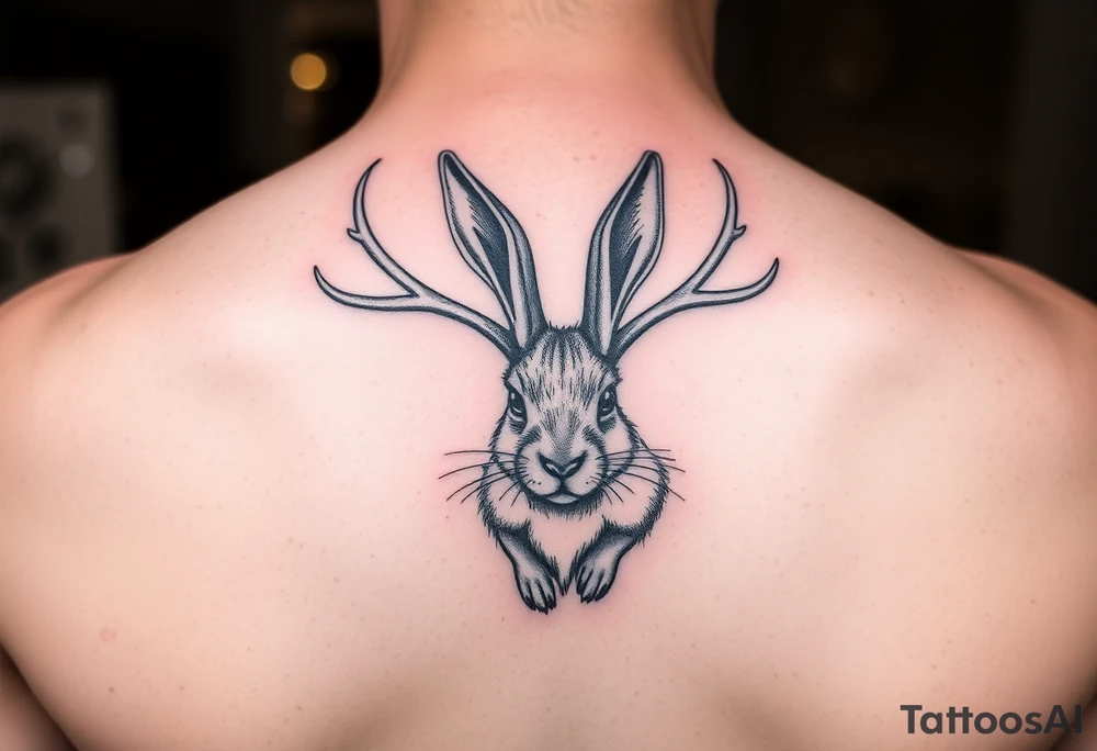 tribal, low detail jack rabbit with antlers tattoo idea