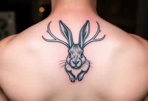 tribal, low detail jack rabbit with antlers tattoo idea