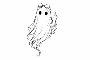 Tall girly ghost line work with middle finger up and bow on head tattoo idea