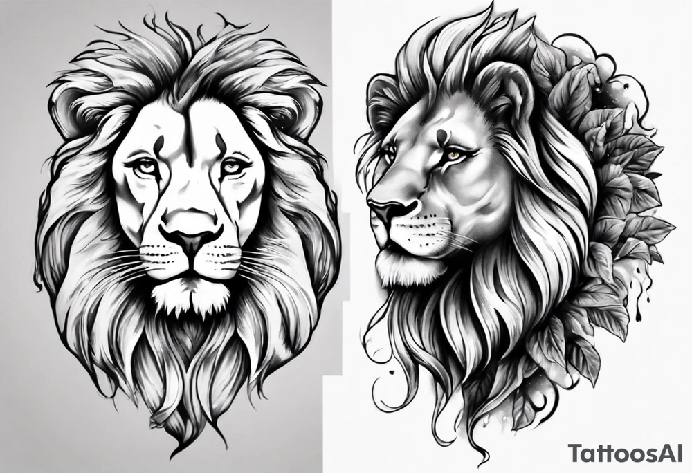 One Face , left part of it Lion right part of it godess tattoo idea