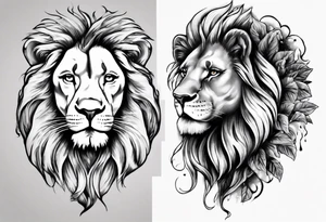 One Face , left part of it Lion right part of it godess tattoo idea