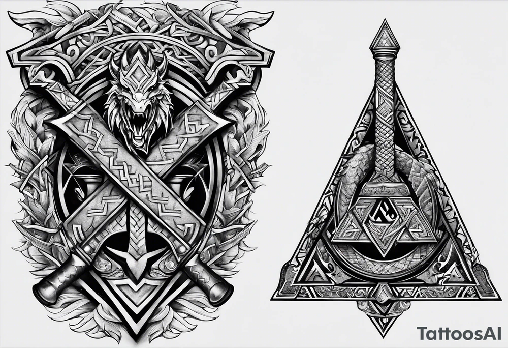 Valhalla valknut sword axe Dragon tattoo idea