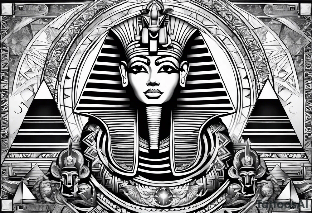 egyptian gods full sleeve with eye of ra the pyramids tattoo idea