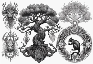 Yggdrasil with Nidhogg and Ratatoskr tattoo idea